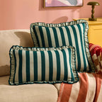 Dusklia - Stripe Frill Edge Sofa Cushion Cover - Green