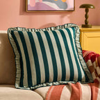 Dusklia - Stripe Frill Edge Sofa Cushion Cover - Green