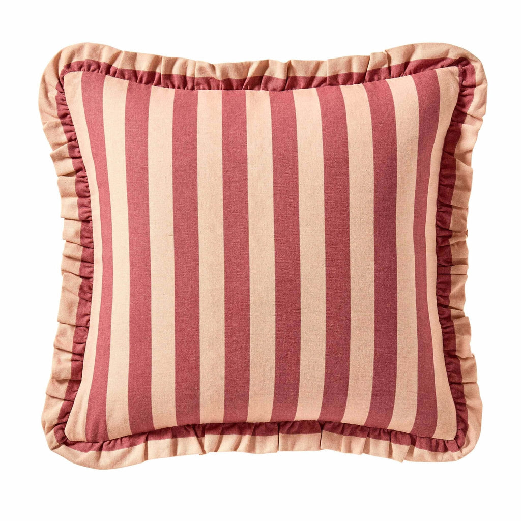 Dusklia - Stripe Frill Edge Cushion Cover - Pink