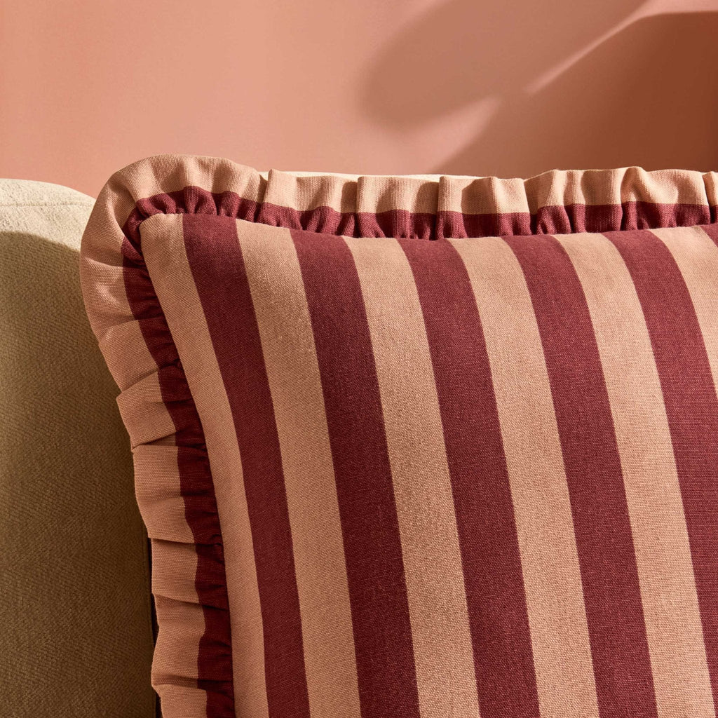 Dusklia - Stripe Frill Edge Sofa Cushion Cover - Pink