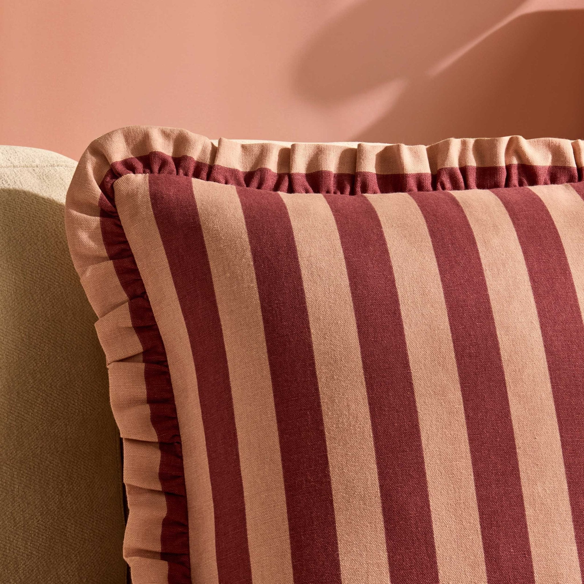 Dusklia - Stripe Frill Edge Sofa Cushion Cover - Pink