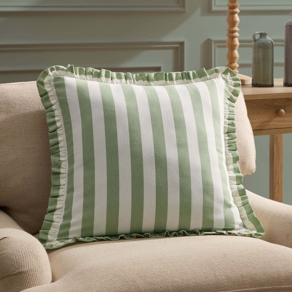 Dusklia - Stripe Frill Edge Sofa Cushion Cover - Sage