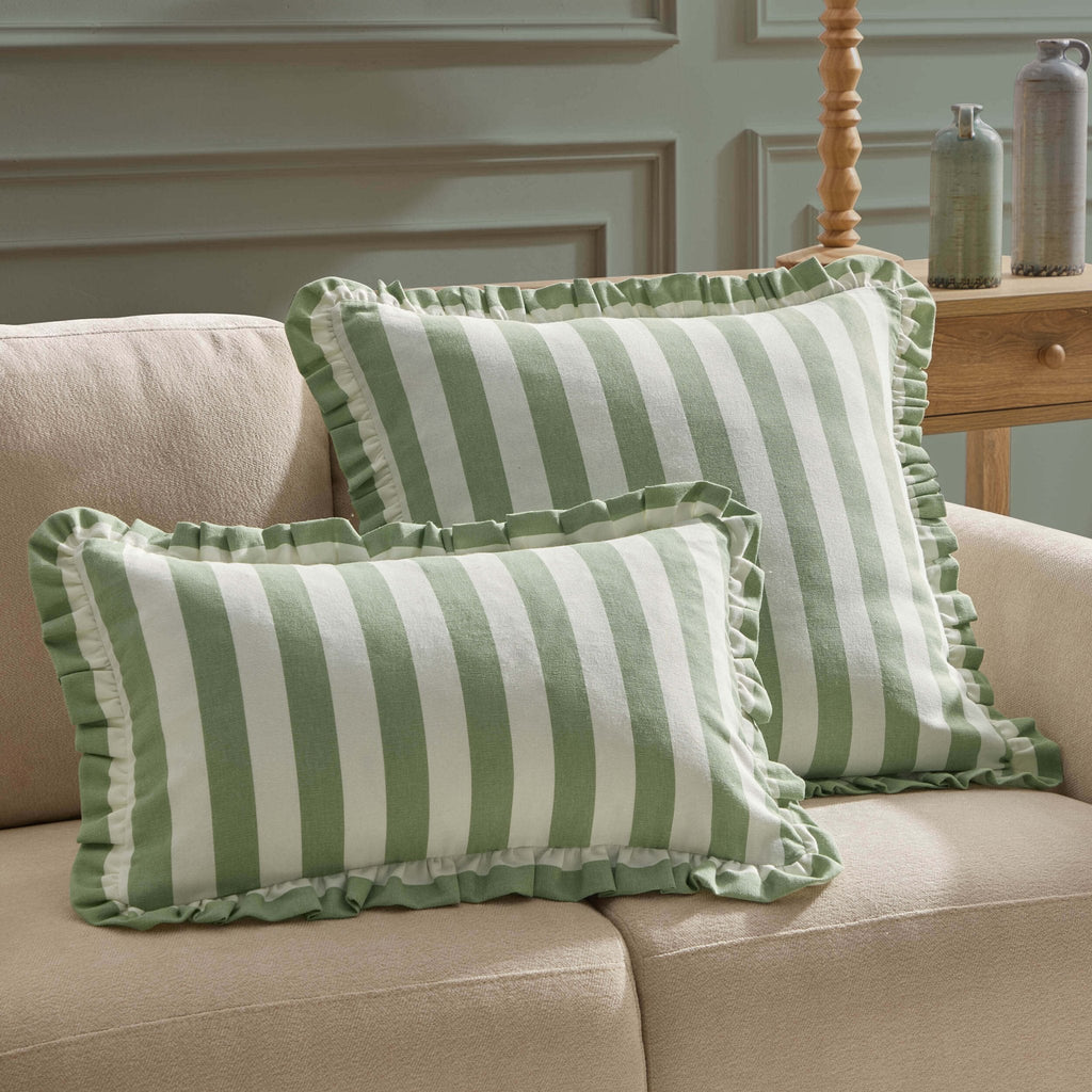 Dusklia - Stripe Frill Edge Sofa Cushion Cover - Sage