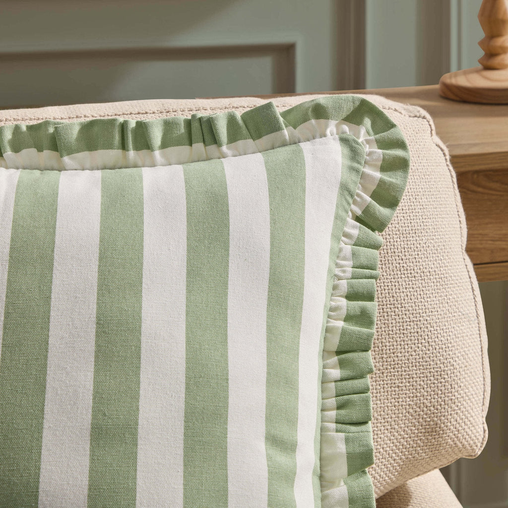 Dusklia - Stripe Frill Edge Sofa Cushion Cover - Sage