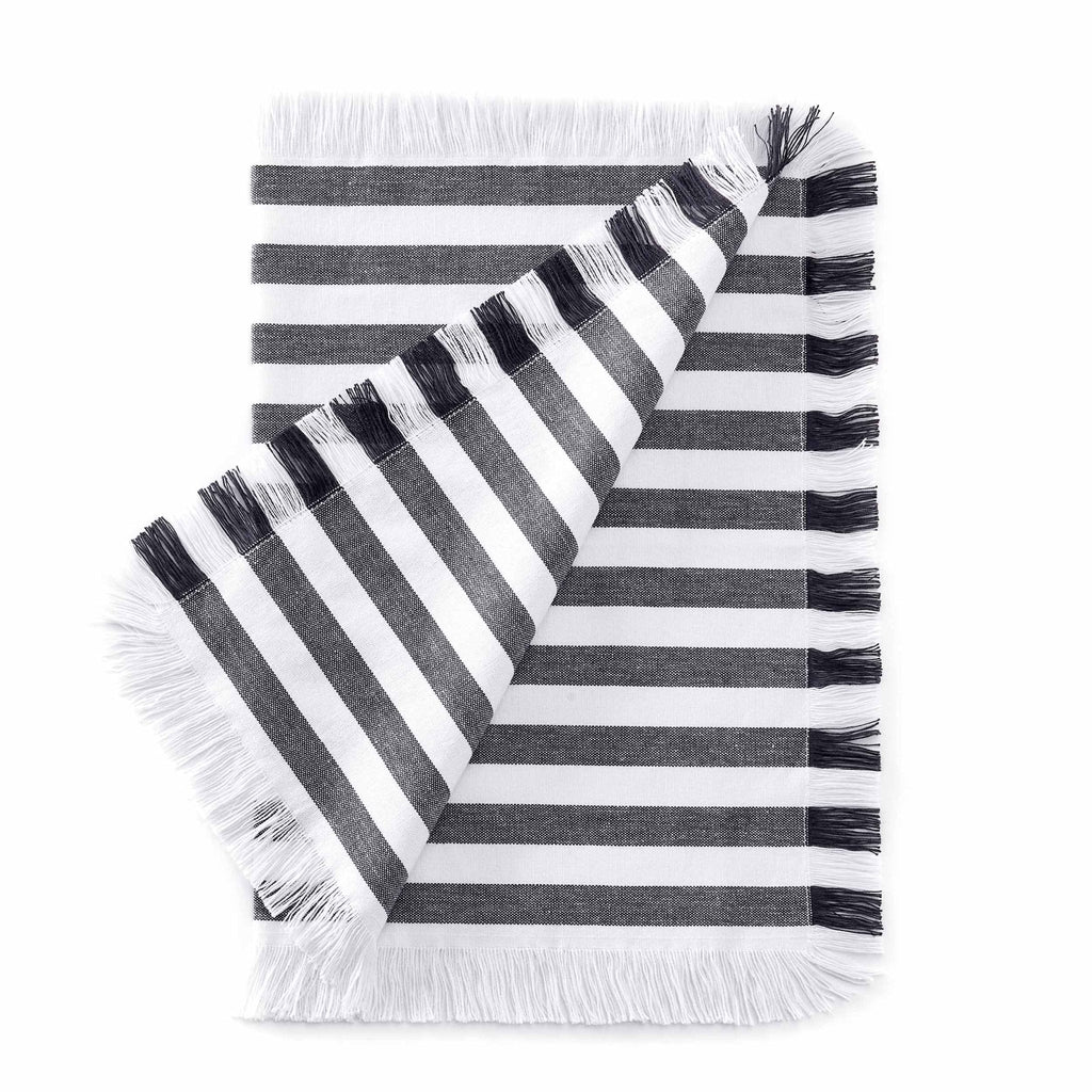 Dusklia - Stripe Set of 4 Fringed Edge Placemats - Navy
