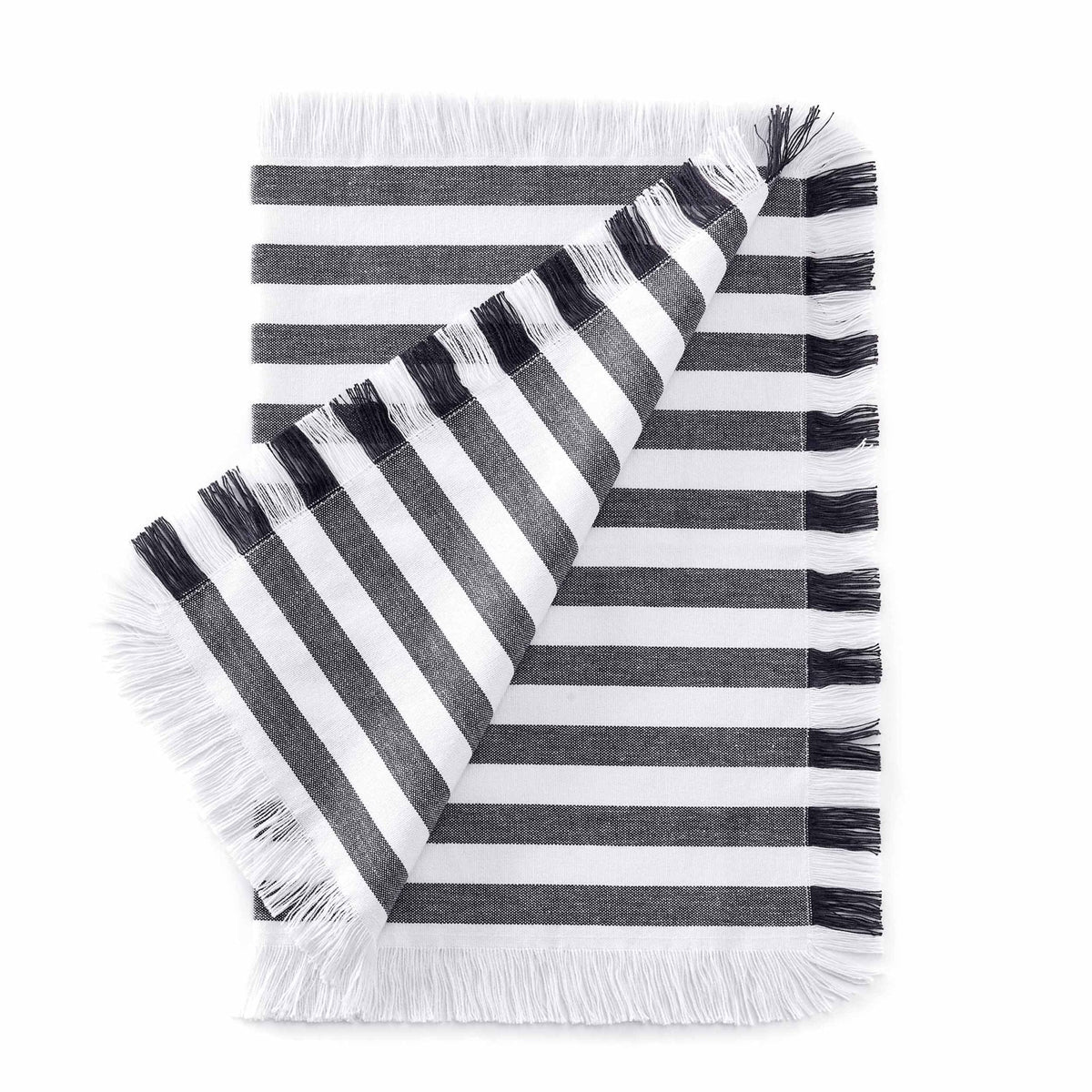 Dusklia - Stripe Set of 4 Fringed Edge Placemats - Navy