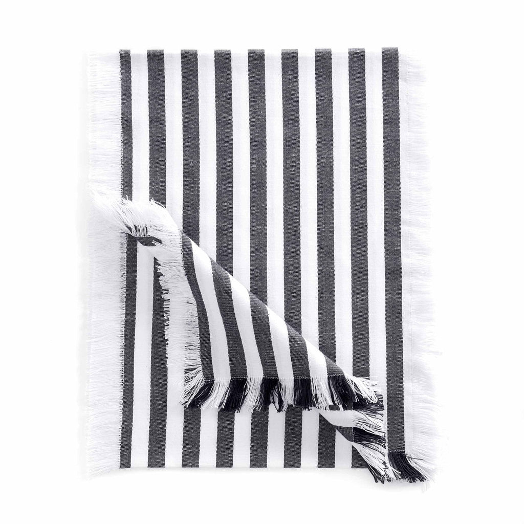Dusklia - Stripe Fringed Edge Tablecloth - Navy