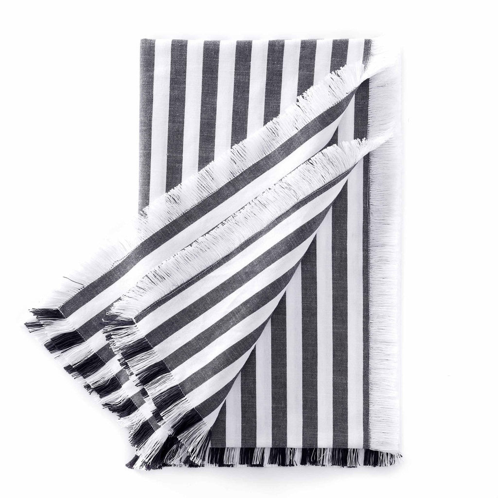 Dusklia - Stripe Fringed Edge Table Runner - Navy