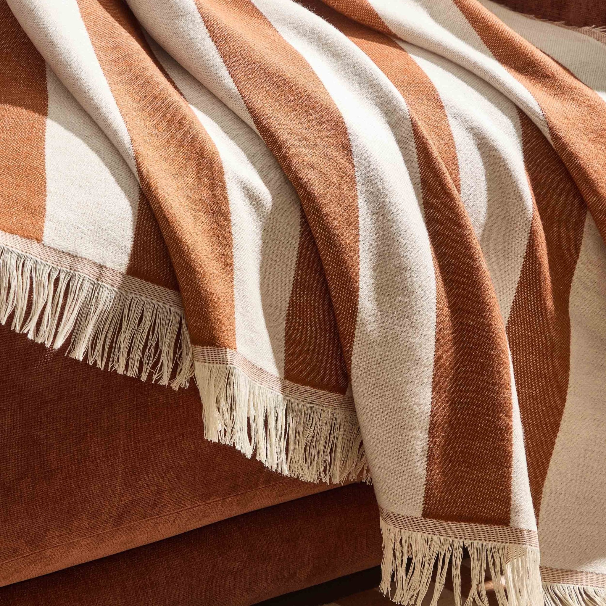 Dusklia - Stripe Sofa Throw - Burnt Orange