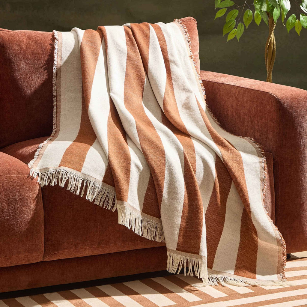 Dusklia - Stripe Sofa Throw - Burnt Orange