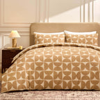 Dusklia - Suki 100% Cotton Geo Print Reversible Duvet Cover & Pillowcase Set - Stone