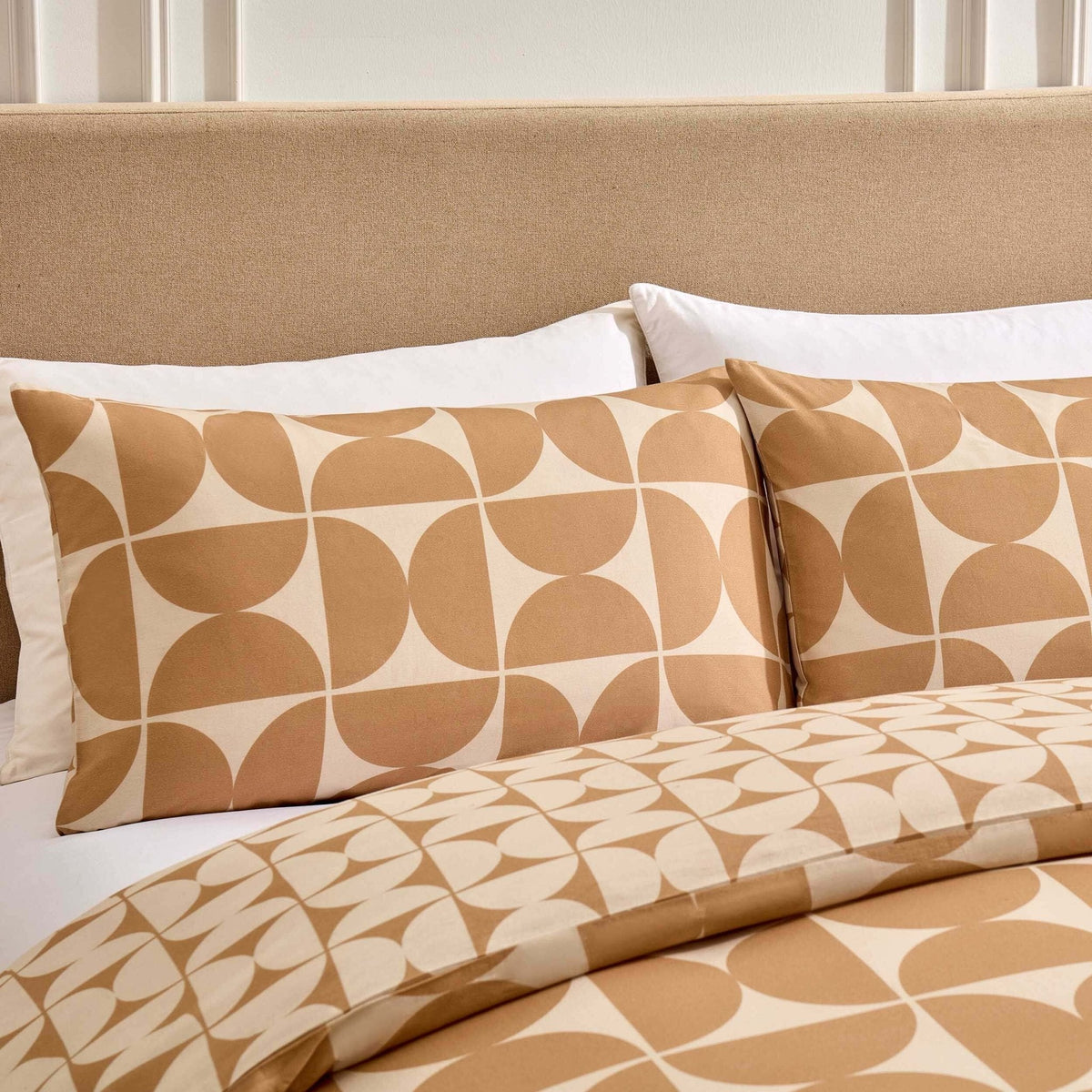 Dusklia - Suki 100% Cotton Geo Print Reversible Duvet Cover & Pillowcase Set - Stone