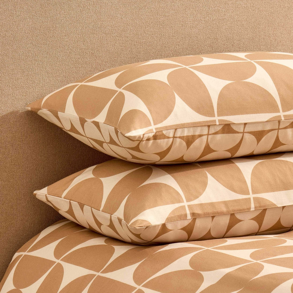 Dusklia - Suki 100% Cotton Geo Print Reversible Duvet Cover & Pillowcase Set - Stone