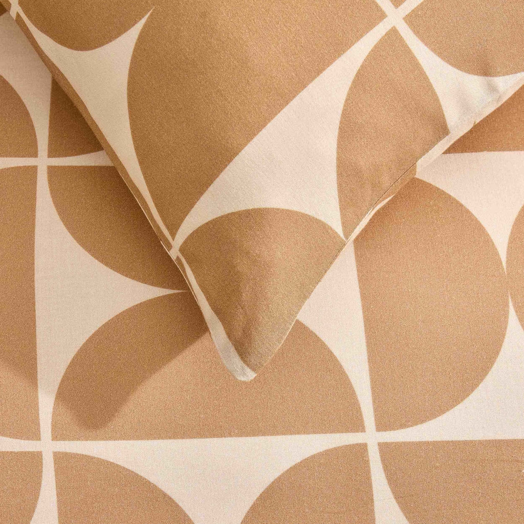 Dusklia - Suki 100% Cotton Geo Print Reversible Duvet Cover & Pillowcase Set - Stone