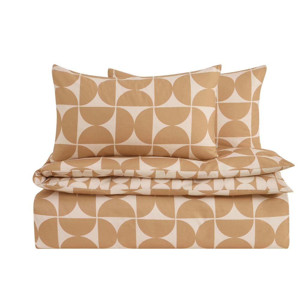 Dusklia - Suki 100% Cotton Geo Print Reversible Duvet Cover & Pillowcase Set - Stone