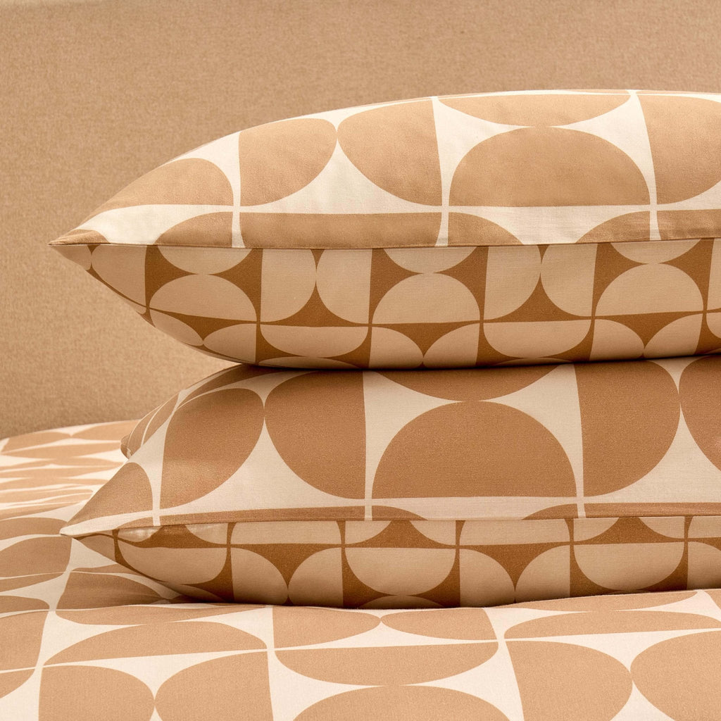 Dusklia - Suki 100% Cotton Geo Print Reversible Duvet Cover & Pillowcase Set - Stone