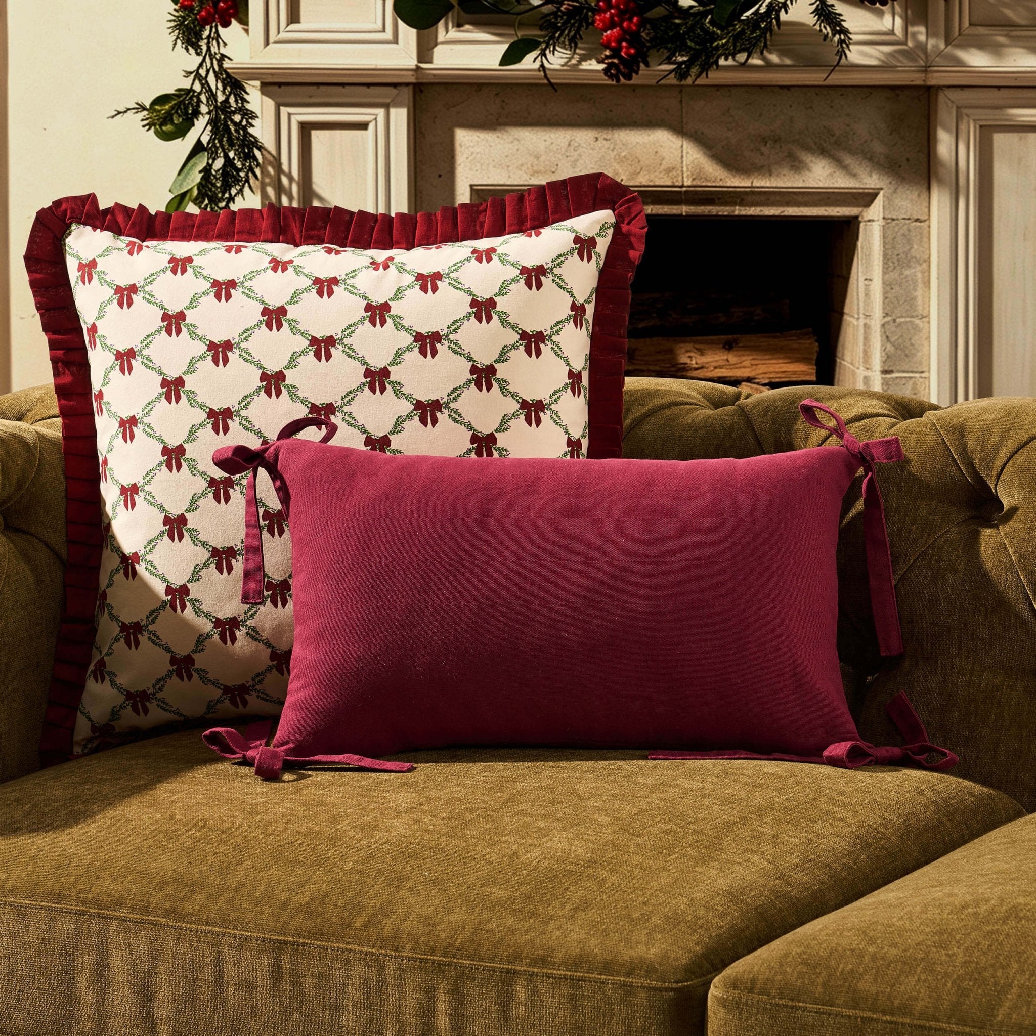 Sunny Bow Housse de coussin de canapé 100 % coton - Framboise intense