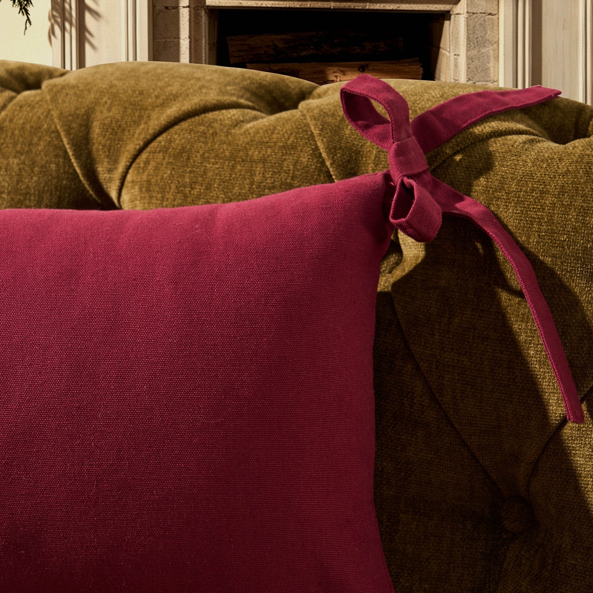 Sunny Bow Housse de coussin de canapé 100 % coton - Framboise intense