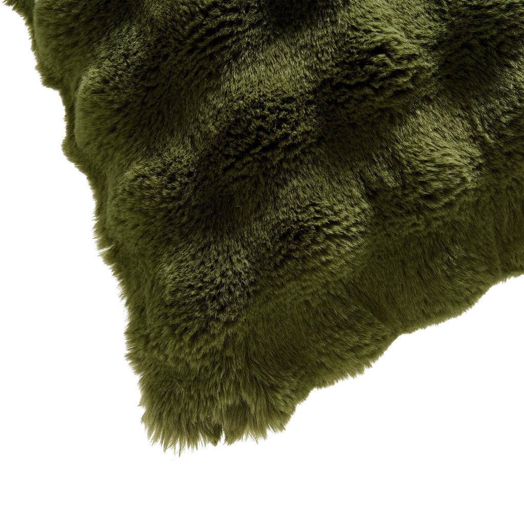 Housse de coussin en fausse fourrure ultra douce à pompons - Verte