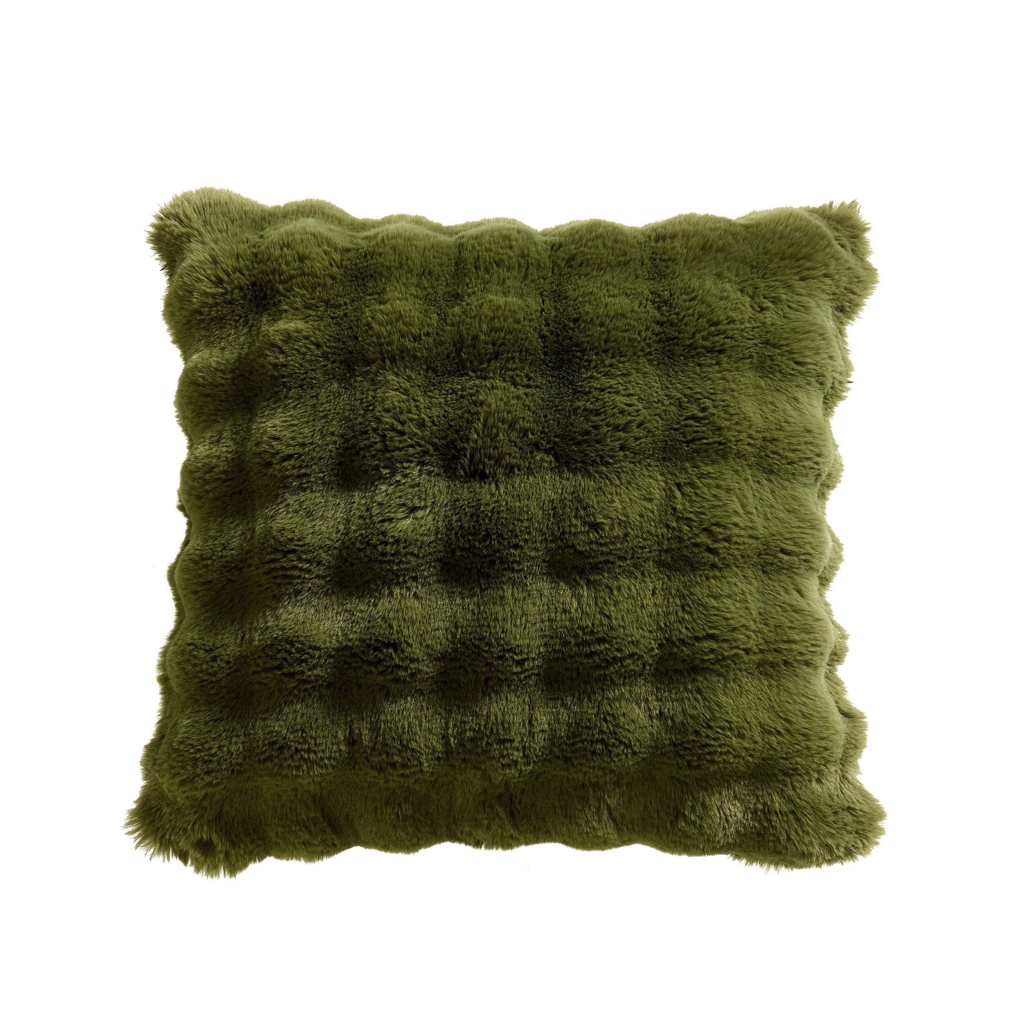 Housse de coussin en fausse fourrure ultra douce à pompons - Verte