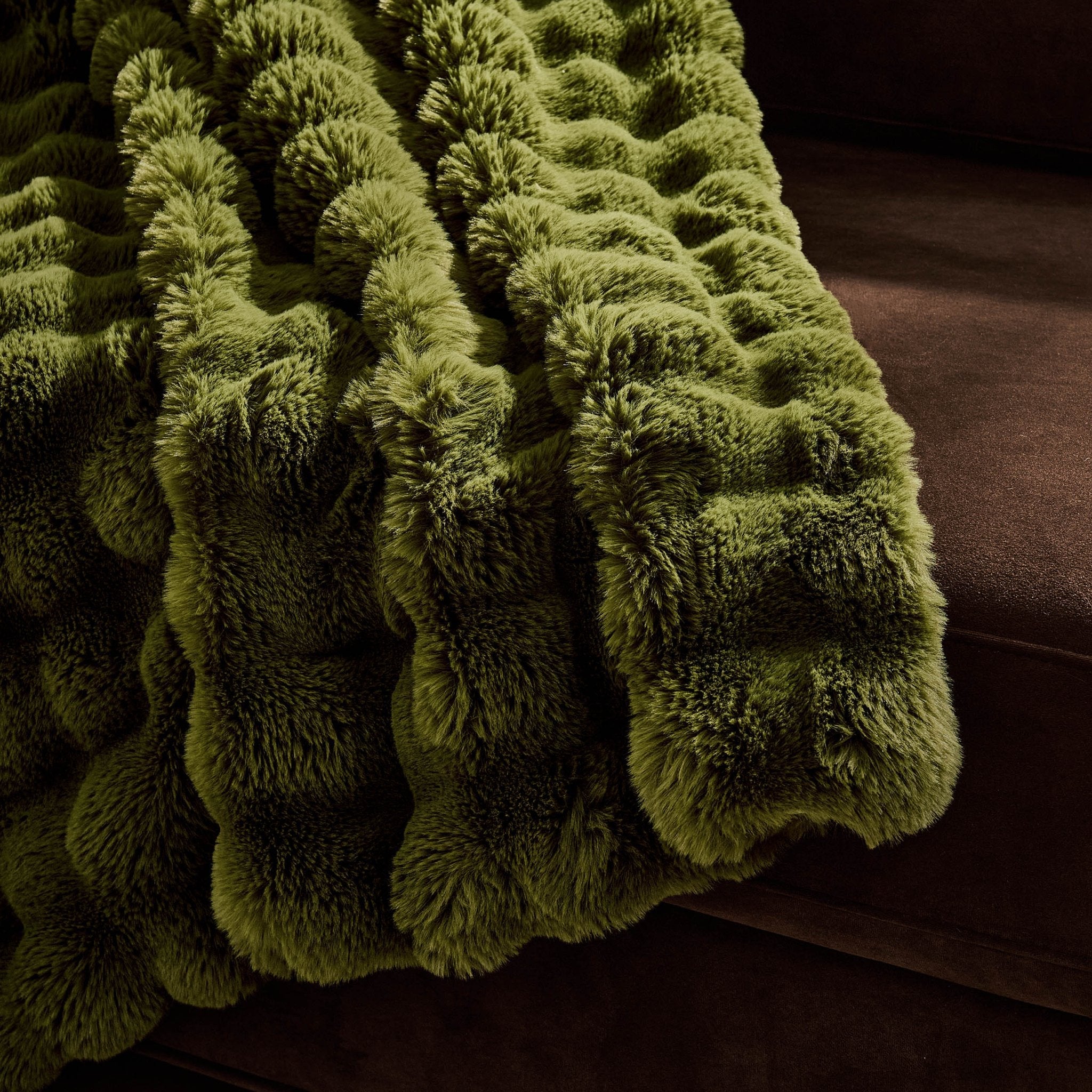 Jeté en fausse fourrure pompons super doux - Vert