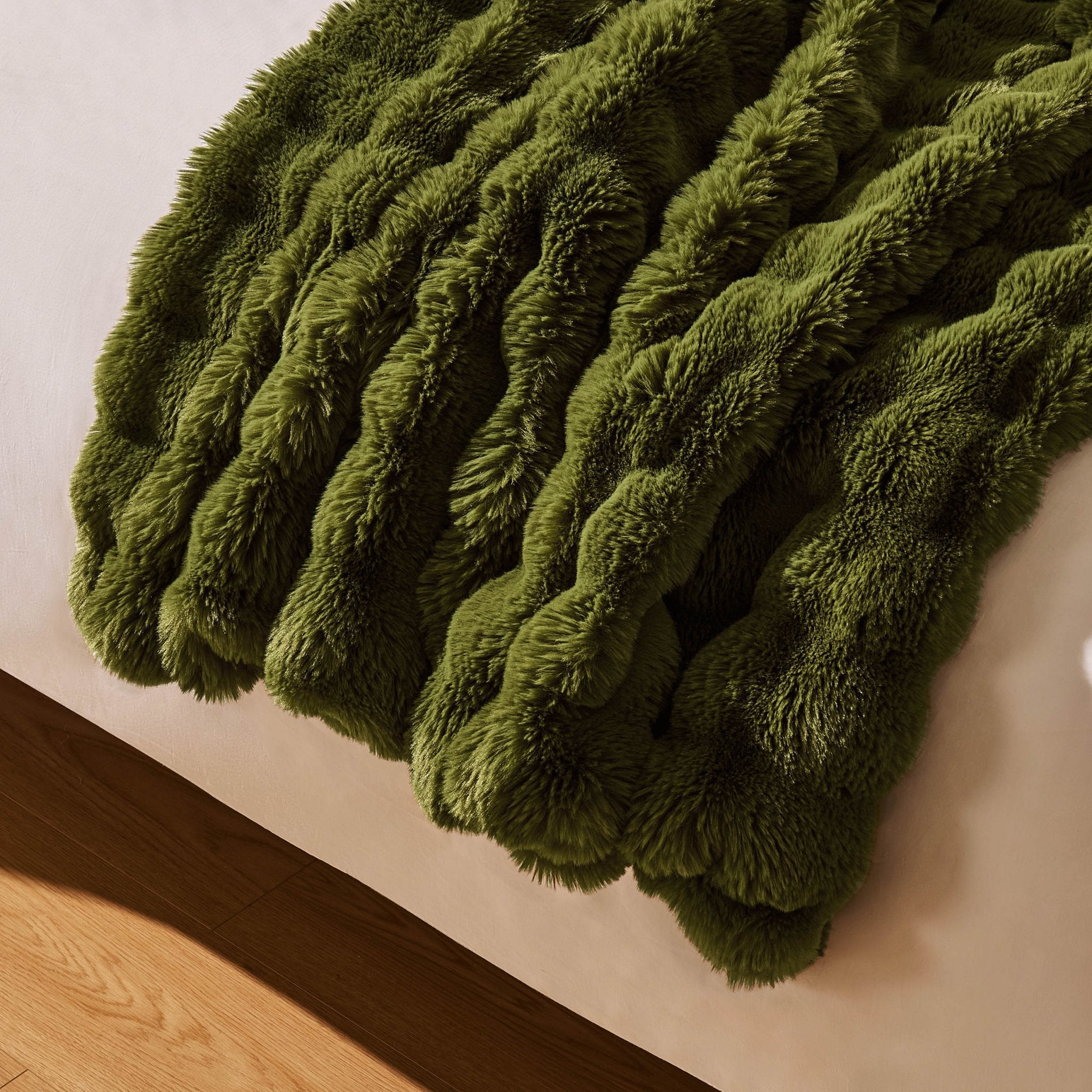 Jeté en fausse fourrure pompons super doux - Vert