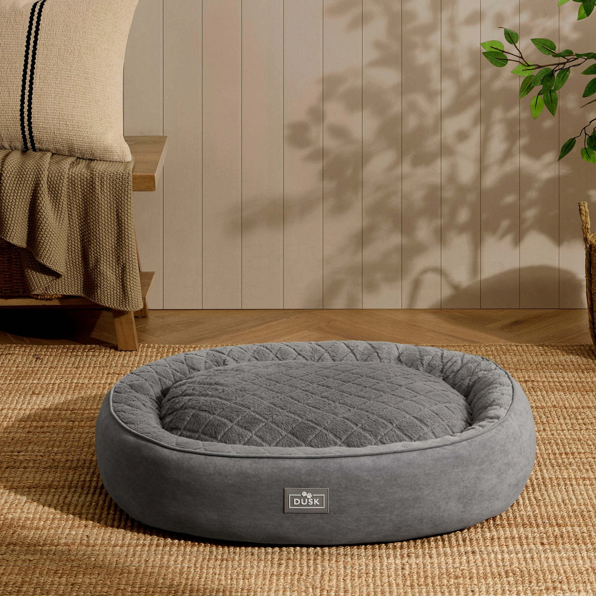 Dusklia - Super Soft Faux Fur Dog Bed - Charcoal