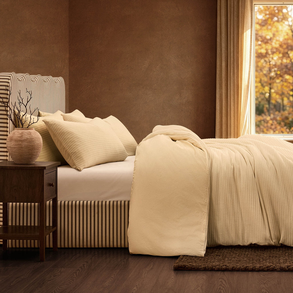 Dusklia - Super Soft Jacquard Chenille Duvet Cover & Pillowcase Set - Cream