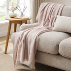 Dusklia - Super Soft Marled Tassel Sofa Throw - Blush Pink