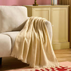 Dusklia - Super Soft Marled Tassel Sofa Throw - Butter Yellow