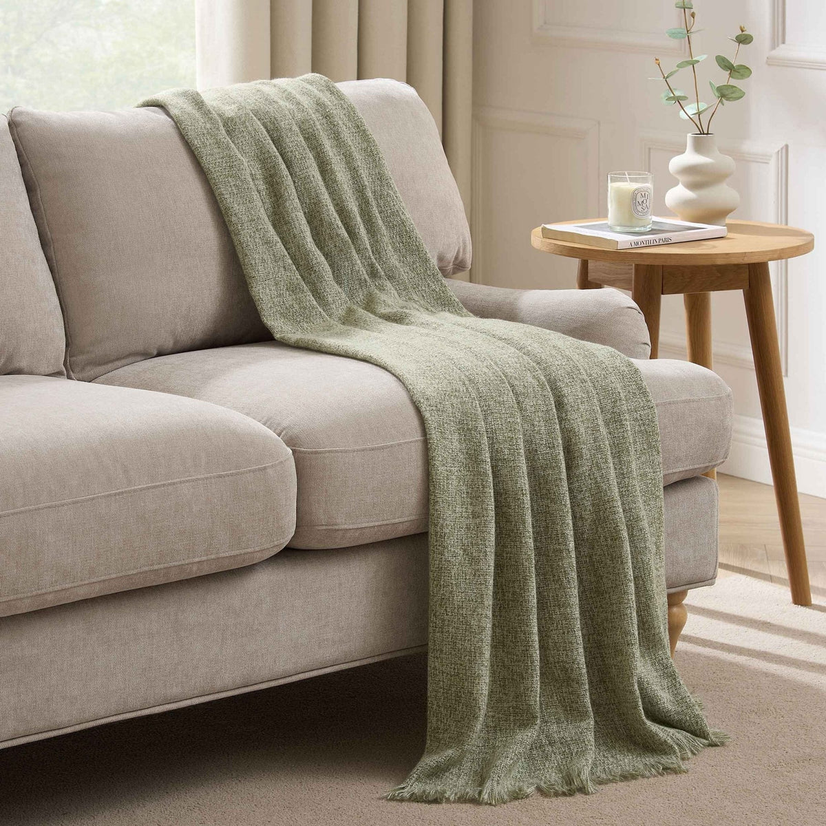 Dusklia - Super Soft Marled Tassel Sofa Throw - Dark Green