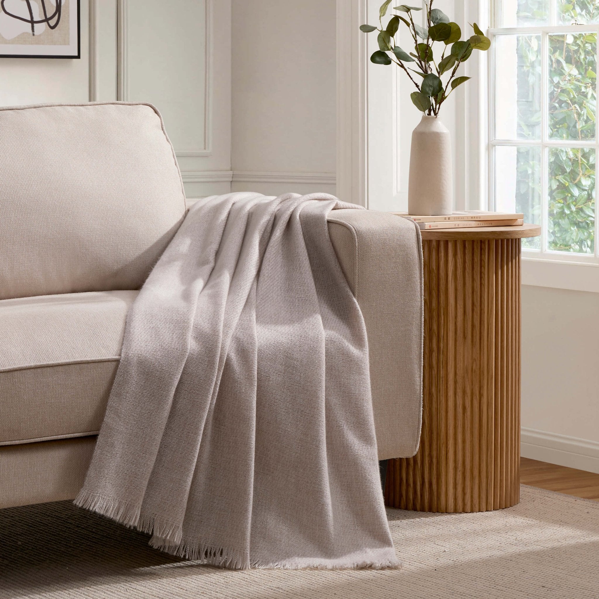 Dusklia - Super Soft Marled Tassel Sofa Throw - Natural
