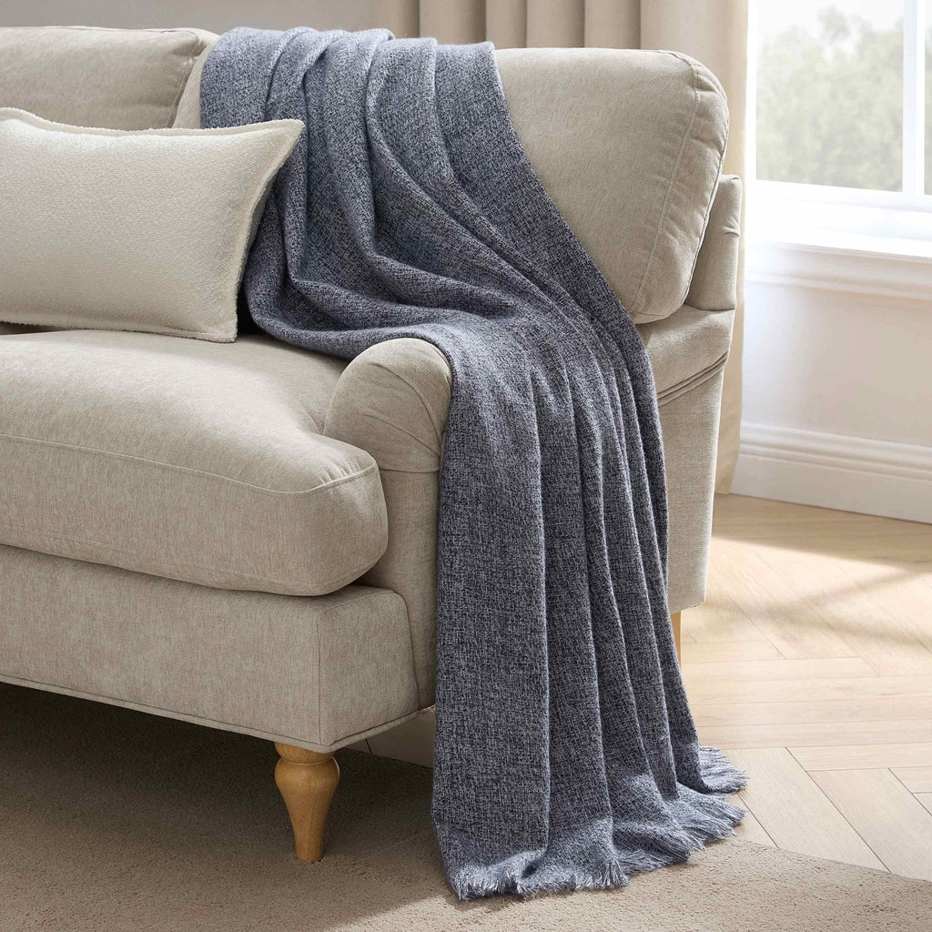 Dusklia - Super Soft Marled Tassel Sofa Throw - Navy