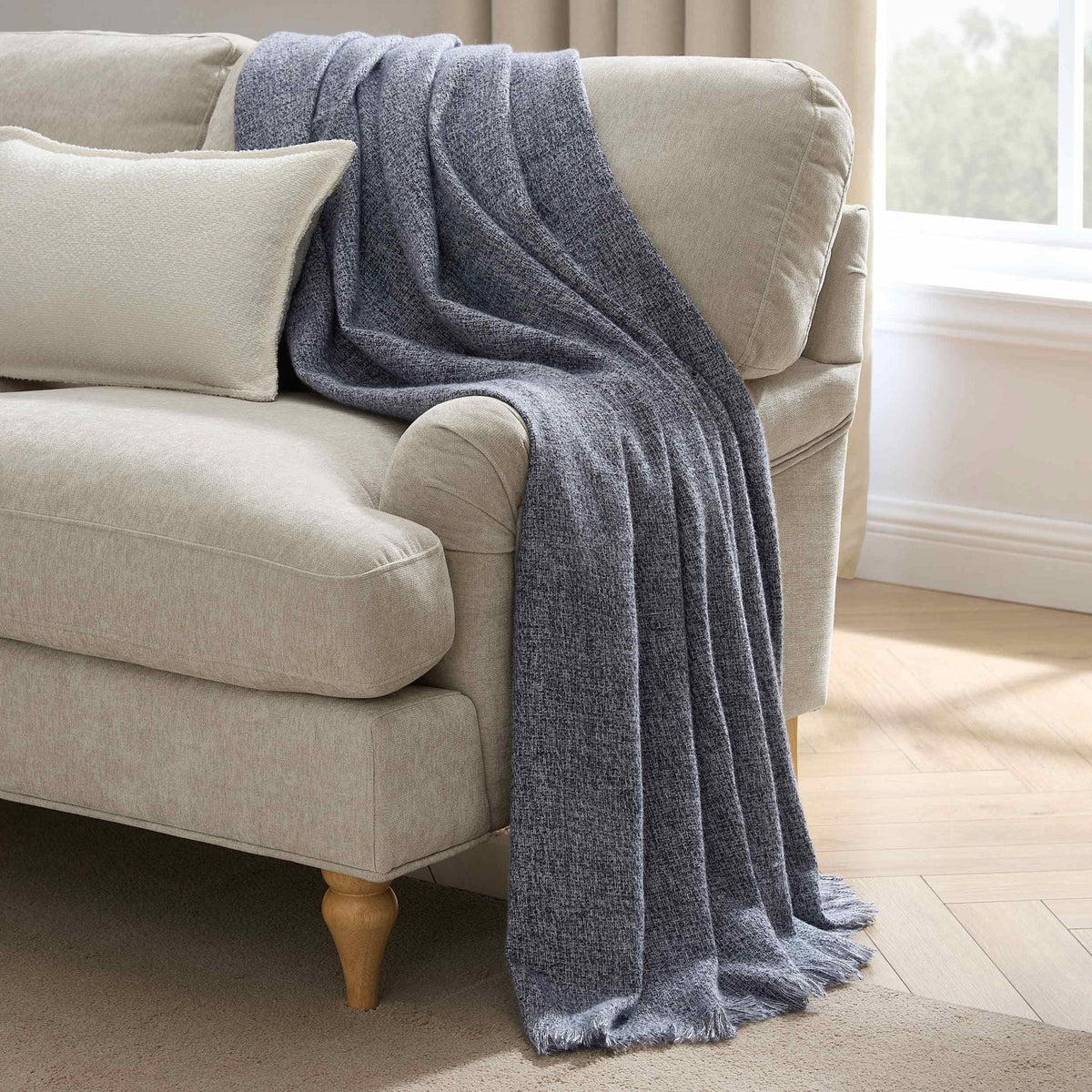 Dusklia - Super Soft Marled Tassel Sofa Throw - Navy
