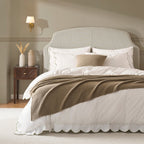 Dusklia - Simone 220 Thread Count Scallop Embroidered Edge Duvet Cover - Off White/Olive