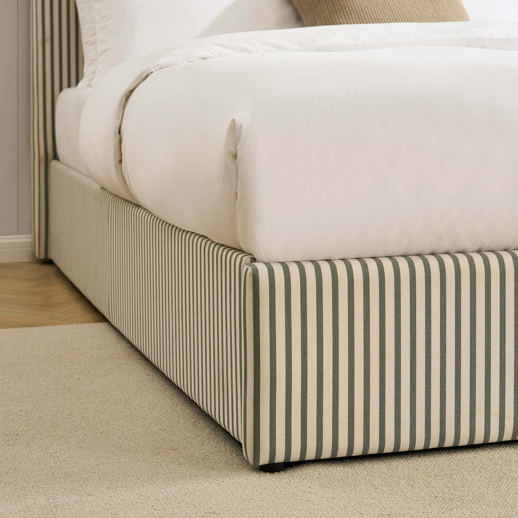 Dusklia - Surrey Ottoman Storage Bed - Sage Stripe