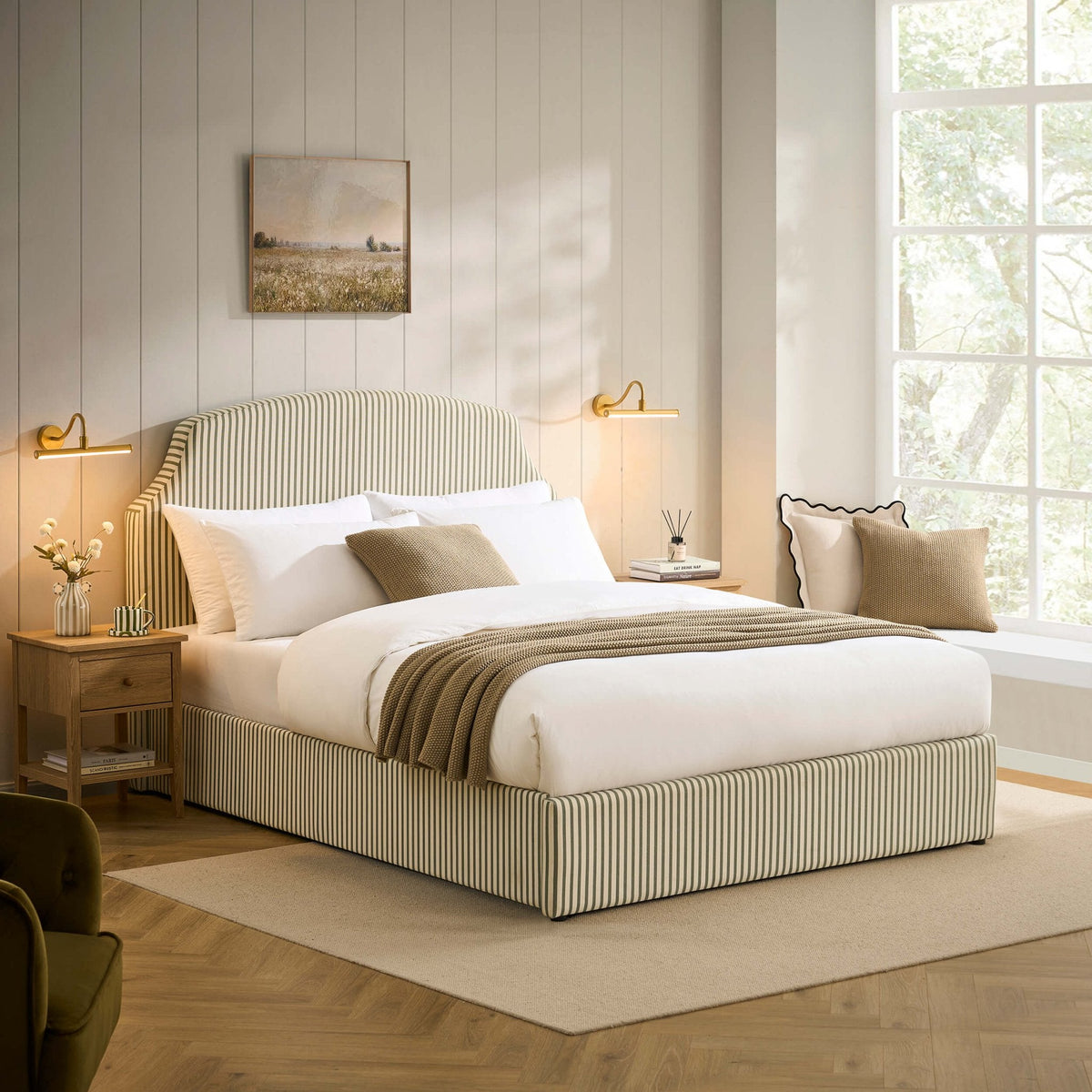 Dusklia - Surrey Ottoman Storage Bed - Sage Stripe