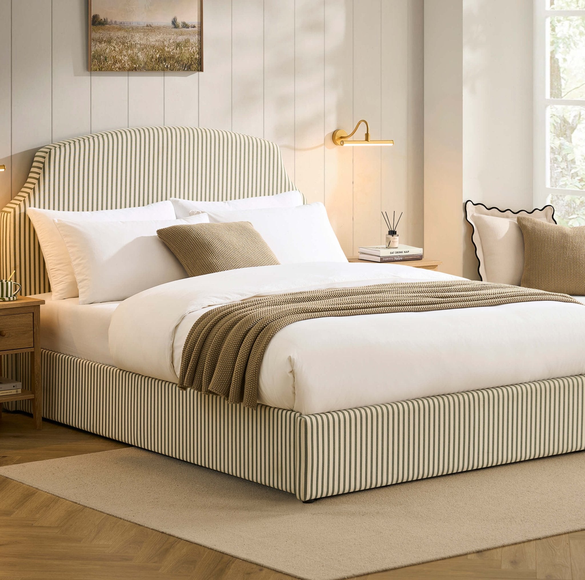 Dusklia - Surrey Ottoman Storage Bed - Sage Stripe