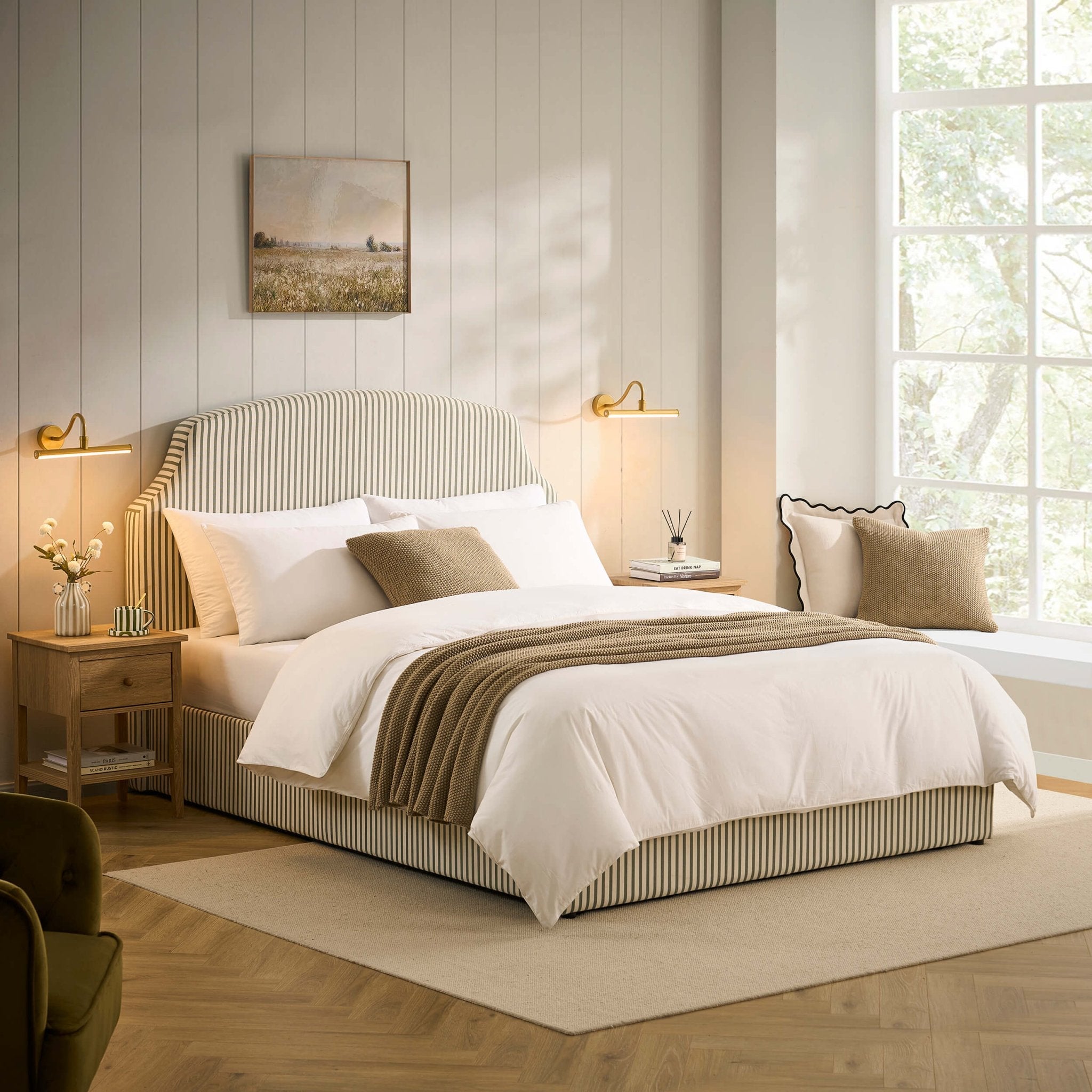 Dusklia - Surrey Ottoman Storage Bed - Sage Stripe