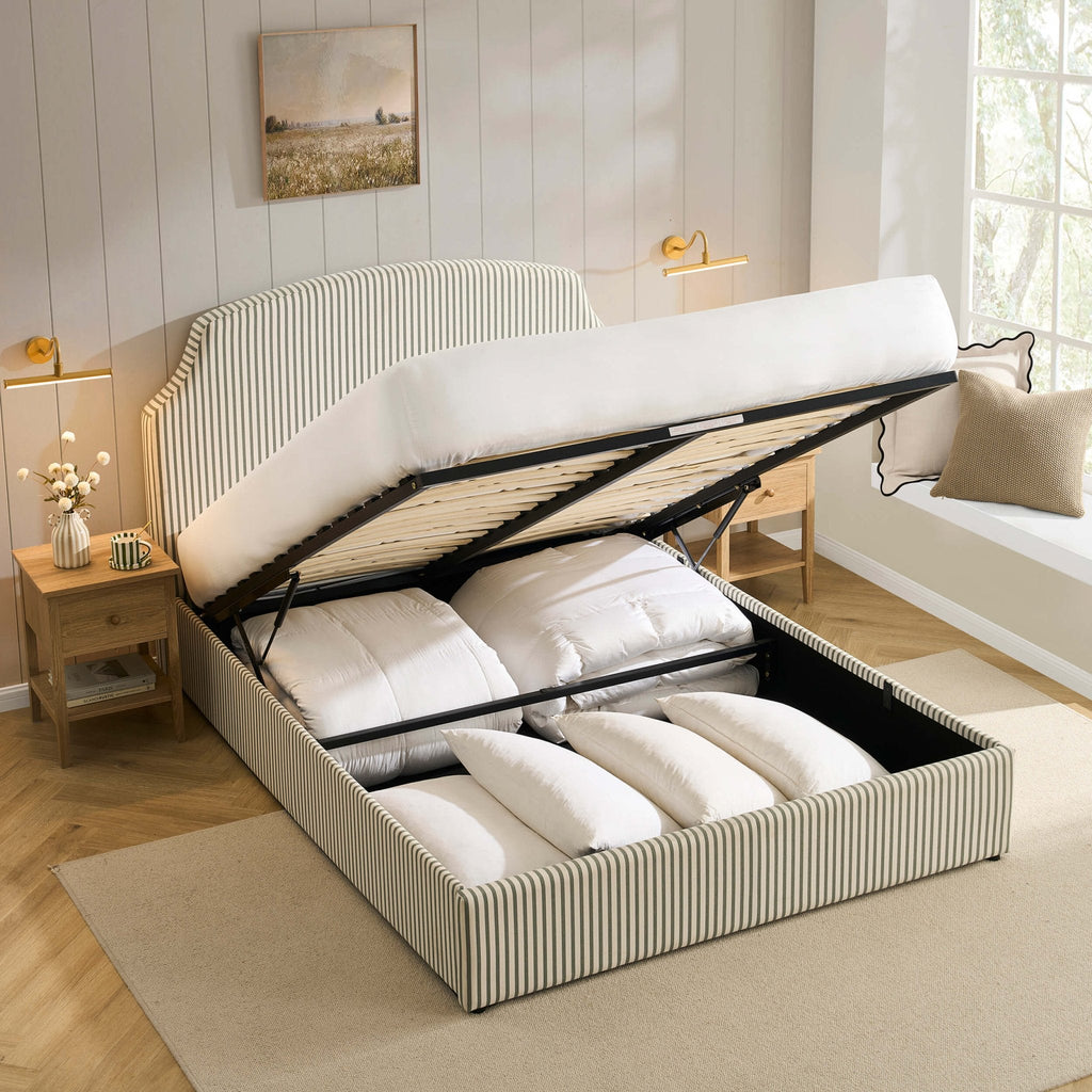 Dusklia - Surrey Ottoman Storage Bed - Sage Stripe