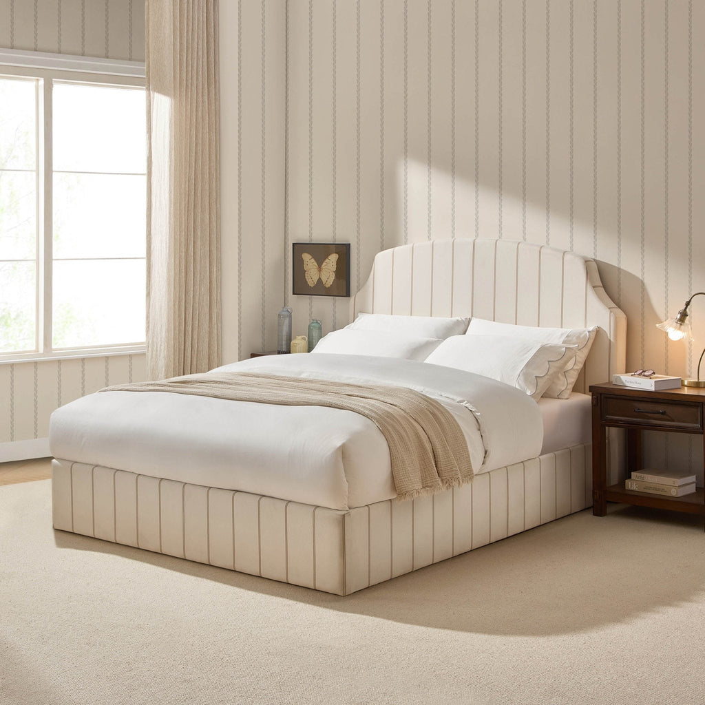 Dusklia - Surrey Ottoman Storage Bed - Thin Natural Stripe