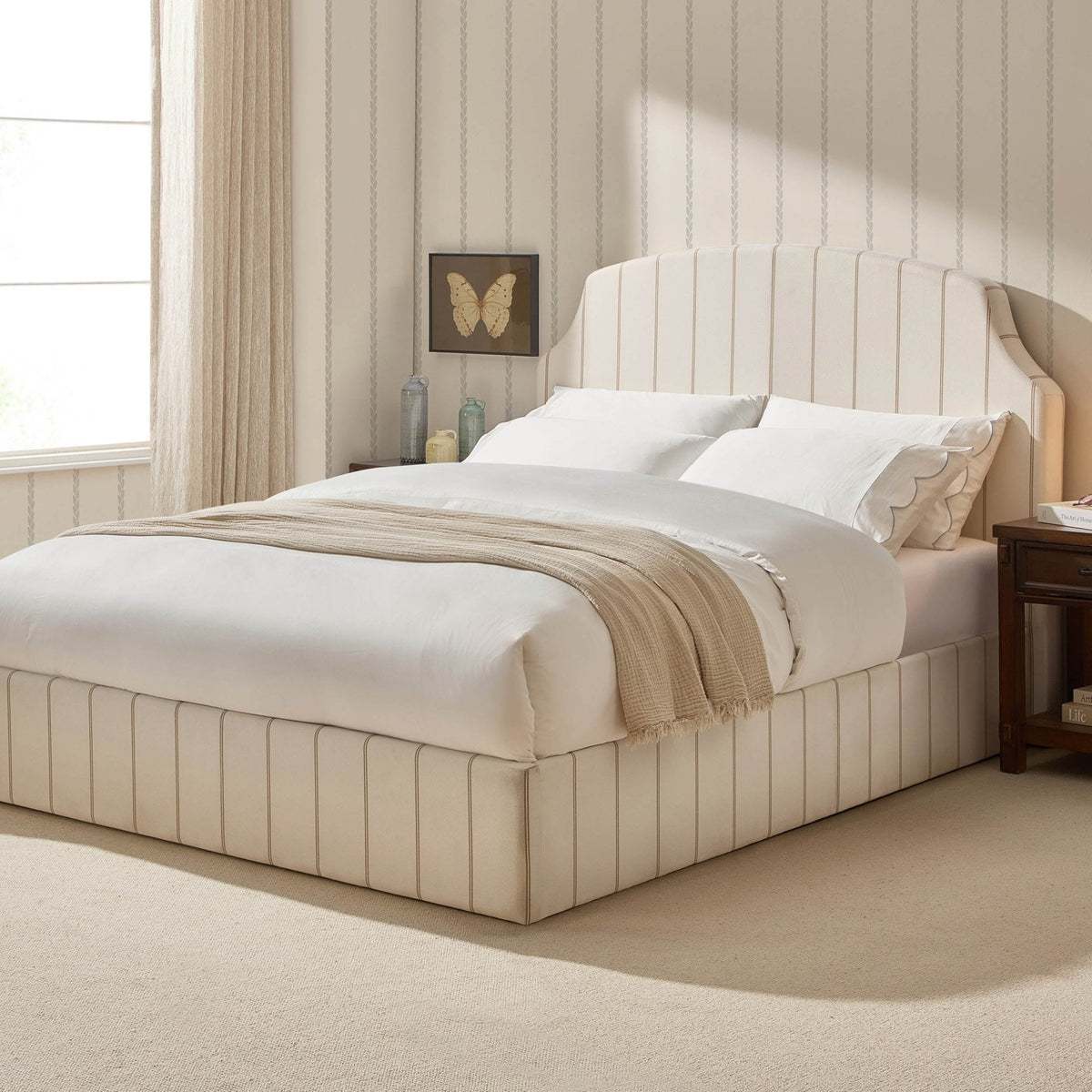 Dusklia - Surrey Ottoman Storage Bed - Thin Natural Stripe