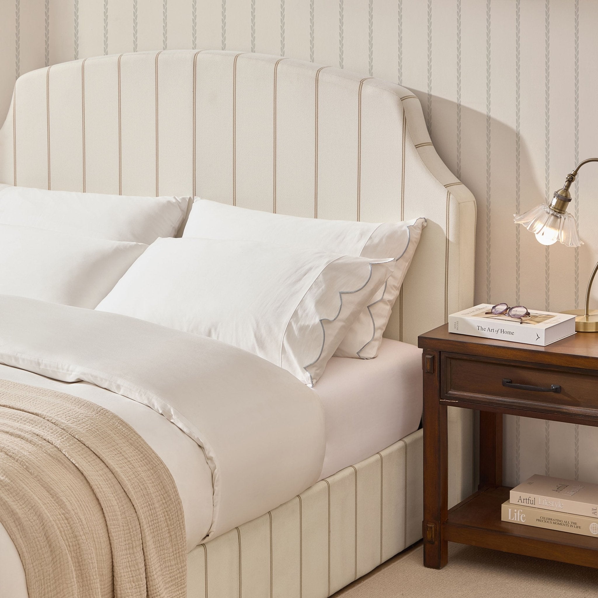 Dusklia - Surrey Ottoman Storage Bed - Thin Natural Stripe