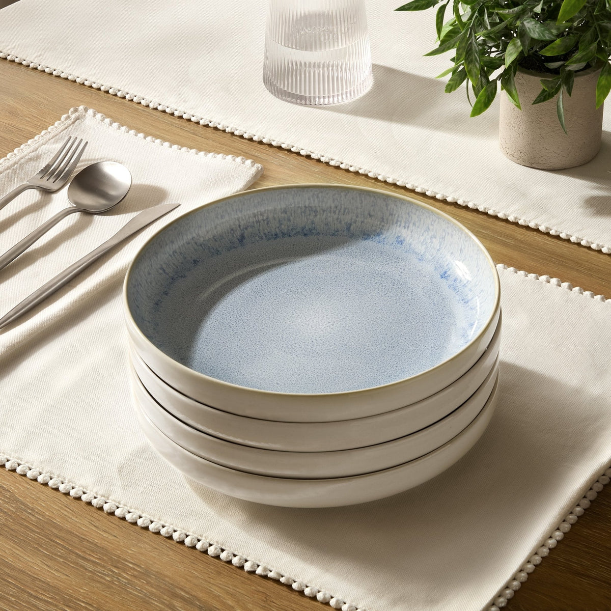 Dusklia - Sutton Stoneware Set of 4 Pasta Bowls - Light Blue