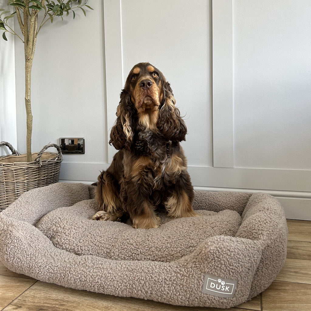 Dusklia - Teddy Basket Dog Bed - Taupe