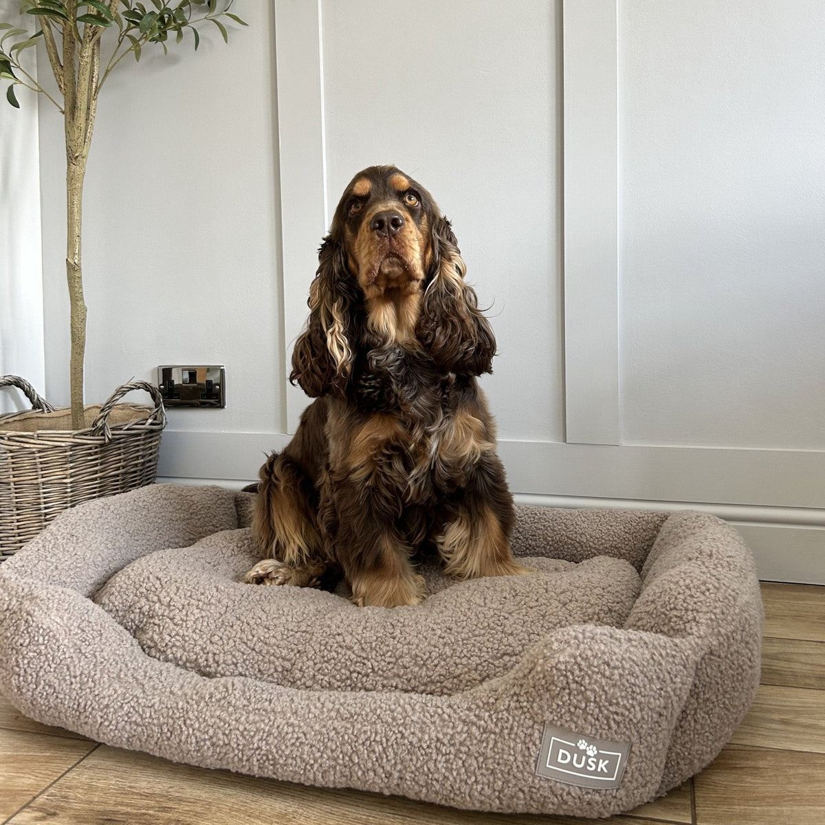 Dusklia - Teddy Basket Dog Bed - Taupe