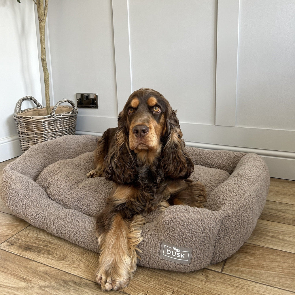 Dusklia - Teddy Basket Dog Bed - Taupe