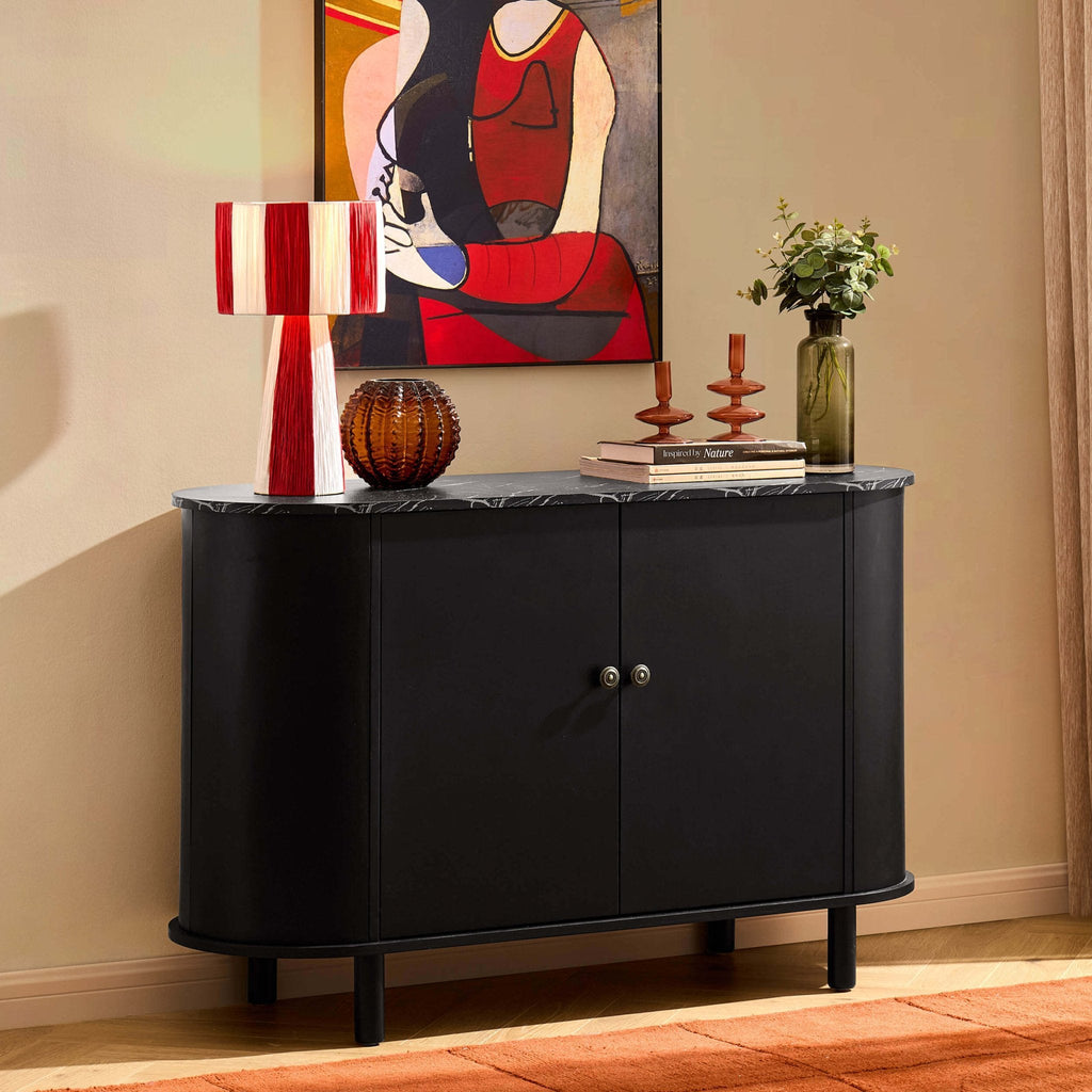 Dusklia - Tilda 2 Door Sideboard - Black/ Marble Top