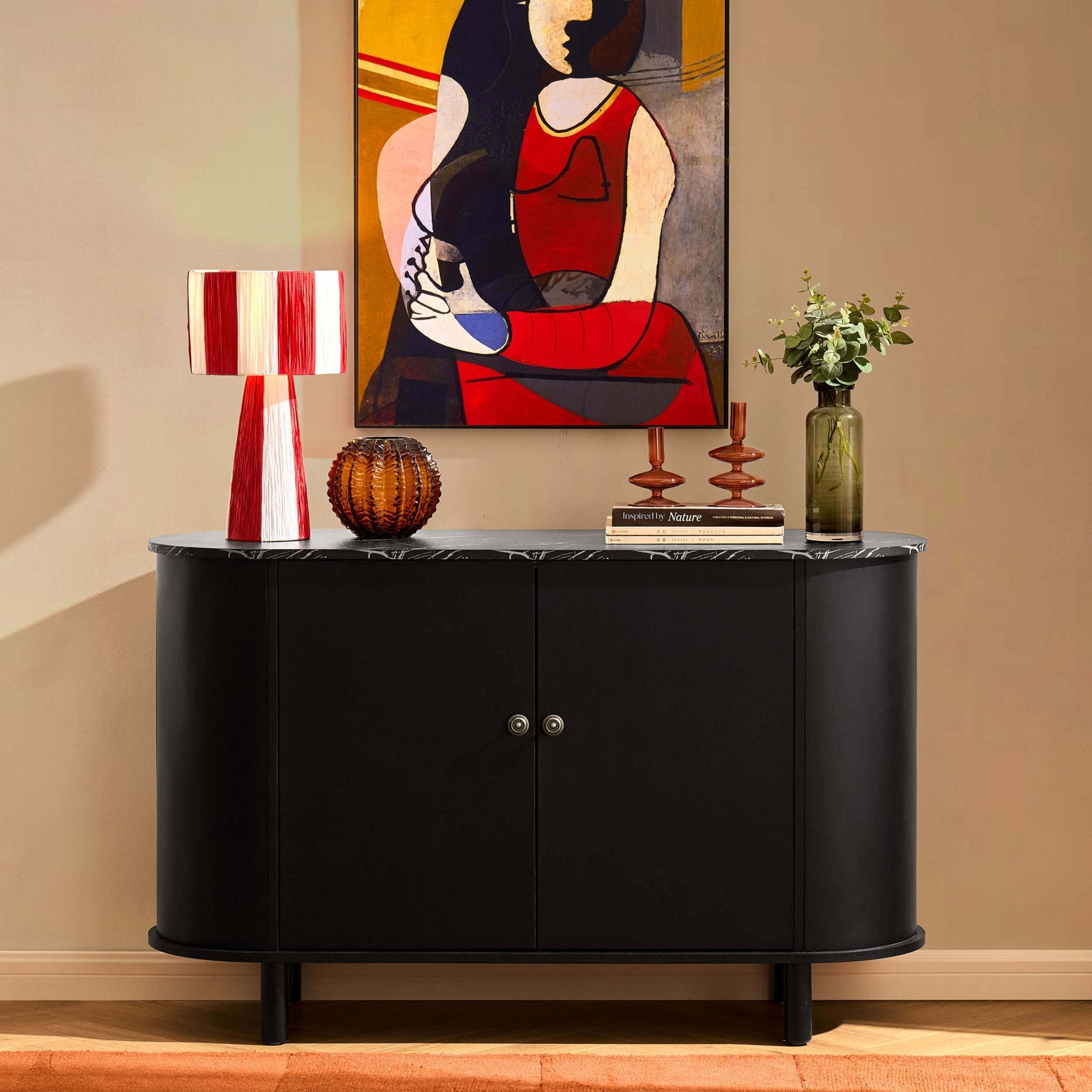 Dusklia - Tilda 2 Door Sideboard - Black/ Marble Top