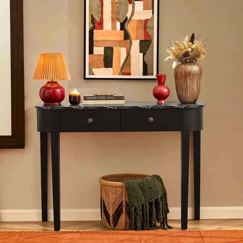 Dusklia - Tilda Console Table - Black/Marble Top